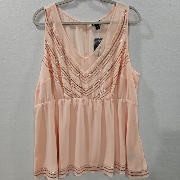 Torrid Womens Size 2 2x Peach Top Peplum Chiffon Sleeveless Sequins Beads - Picture 1 of 8
